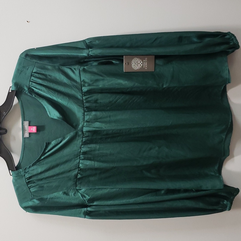 Vince Camuto NWT Deep Pine Green Satin Women's Blouse,  XS